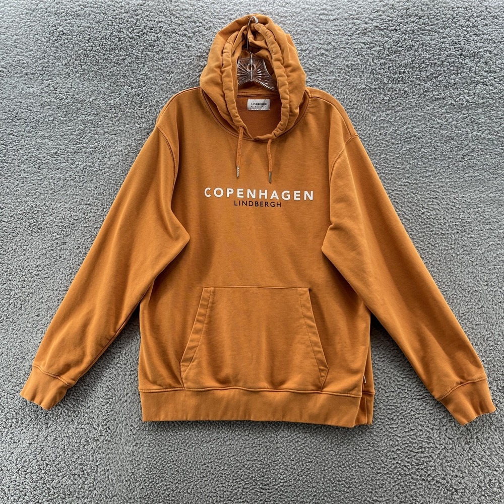 Lindbergh Copenhagen Hoodie Mens 2XL Pumpkin Orange Graphic Pullover Sweatshirt